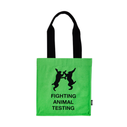 Detail shot of Fighting Animal Testing Tote Fluoro Green