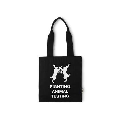 Lush FAT Tote Bag, with “Fighting Animal Testing” printed in bold white letters.