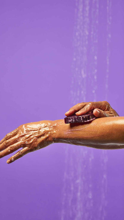 Right hand scrubbing left hand with Lush&